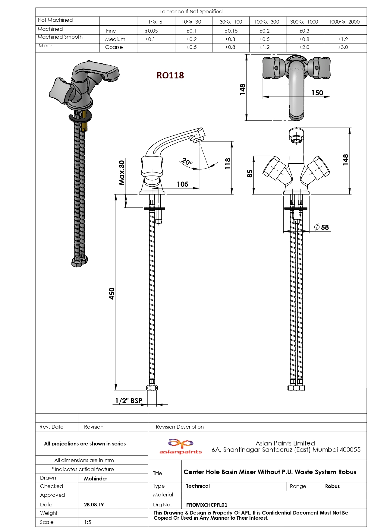 Centre Hole Basin Mixer